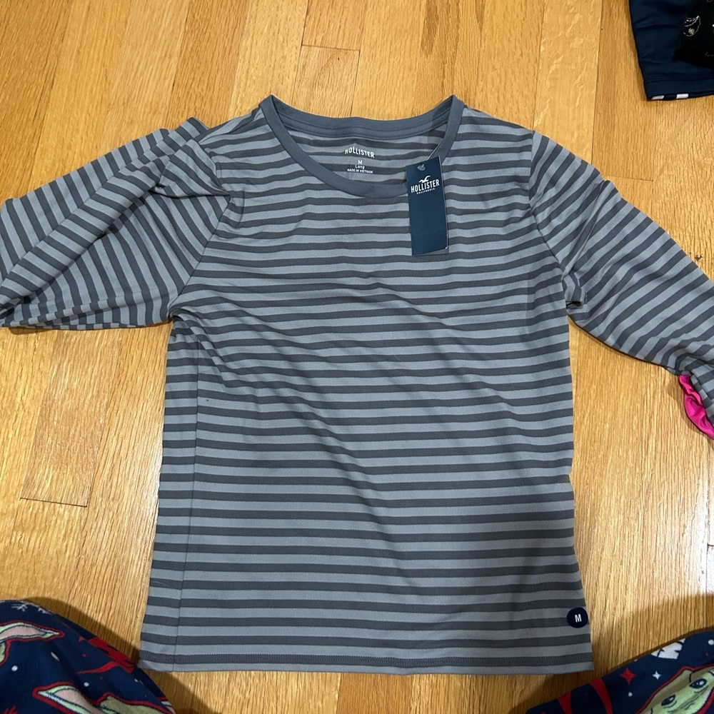 Hollister Gray Striped Long Sleeve Shirt